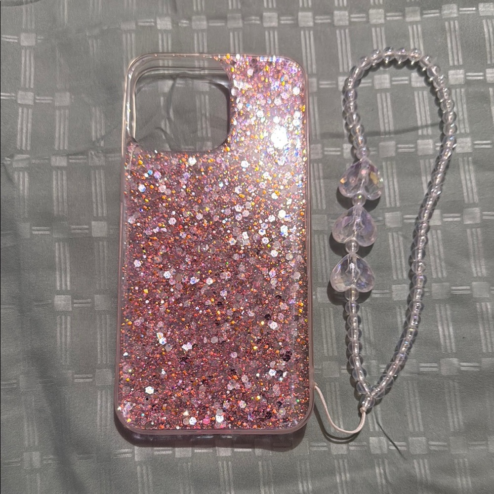 Pink Glitter Liquid Phone Case with Lanyard for Iphone 15 Pro Max